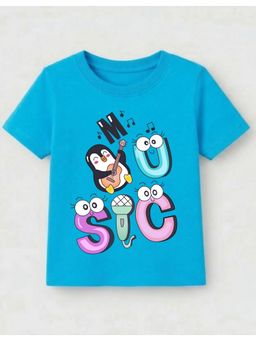 KAVEE - Cotton Knit Half Sleeves Music Text Printed T-shirt - Light Blue