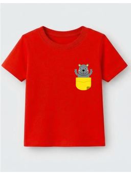 KAVEE - Cotton Knit Half Sleeves Animal Printed T-shirt - Red