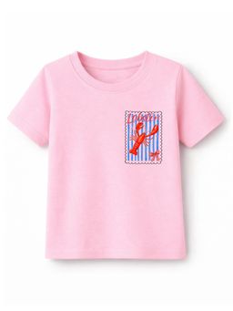 KAVEE - Cotton Knit Half Sleeves Lobster Printed T-shirt - Pink