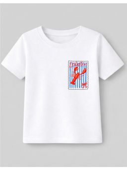 KAVEE - Cotton Knit Half Sleeves Lobster Printed T-shirt - White