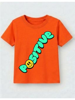 KAVEE - Cotton Knit Half Sleeves Positive Text Printed T-shirt - Orange