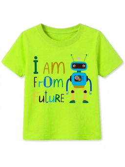 KAVEE - Cotton Knit Half Sleeves Robot and Text Printed T-shirt - Neon Green
