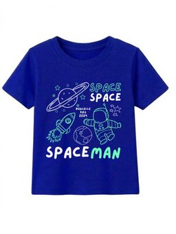 KAVEE - Cotton Knit Half Sleeves Space Theme Printed T-shirt - Blue