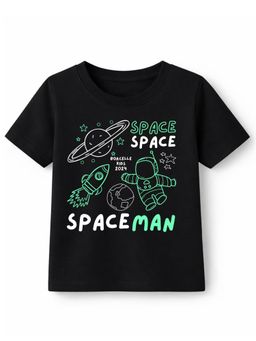 KAVEE - Cotton Knit Half Sleeves Space Theme Printed T-shirt - Black