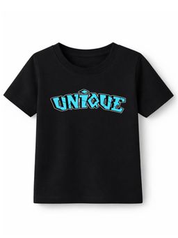KAVEE - Cotton Knit Half Sleeves Unique Text Printed T-shirt - Black
