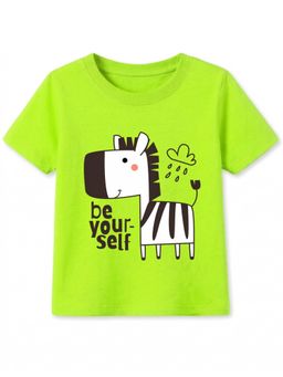 KAVEE - Cotton Knit Zebra and Be Yourself Text Printed T-shirt - Neon Green