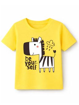 KAVEE - Cotton Knit Half Sleeves Zebra and Be Yourself Text Printed T-shirt - Yellow