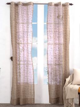 Maspar - Chintz Leaves Emb Polyester Embroidery Machine Linen Door Curtain Set of 2