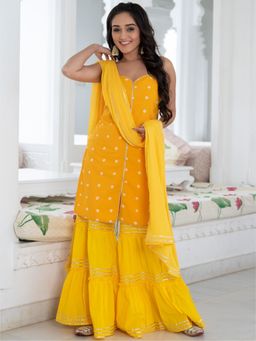 Lavanya The Label - Bandhani Tie-dye Short Kurta And Sharara (Set of 3)