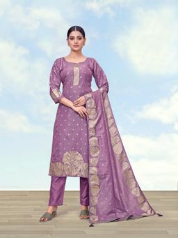 Monjolika Fashion - Women Lavender Woven Zari Kurta with Pant and Dupatta