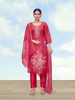 Monjolika Fashion - Women Pink Floral Embroidered Kurta with Pant and Dupatta