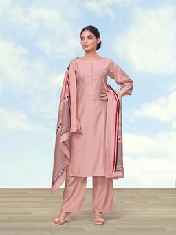 Monjolika Fashion - Women Peach Solid Printed Kurta with Palazzo and Dupatta