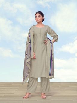 Monjolika Fashion - Women Grey Solid Printed Kurta with Palazzo and Dupatta