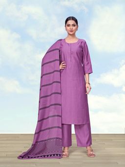 Monjolika Fashion - Women Purple Solid Printed Kurta with Palazzo and Dupatta