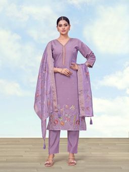 Monjolika Fashion - Women Lavender Floral Embroidered Kurta with Pant and Dupatta