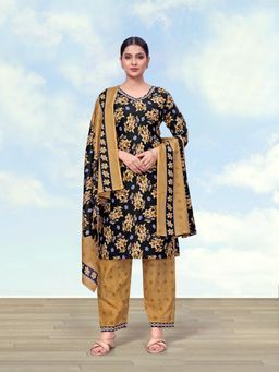 Monjolika Fashion - Women Black Floral Printed Kurta with Pant and Dupatta