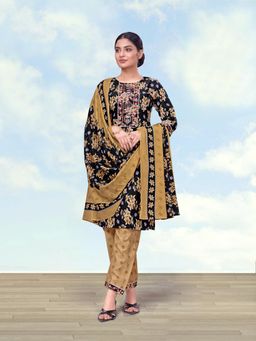 Monjolika Fashion - Women Black Floral Printed Kurta with Pant and Dupatta