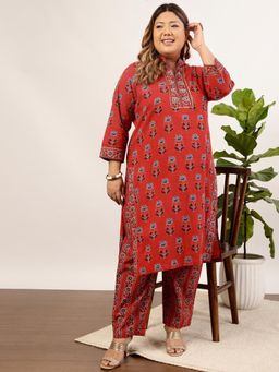 INDO STREET - Women Rust Floral Printed Kurta with Pant