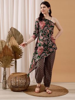 INDO STREET - Women Green Paisley Printed Kurti with Tulip Pant
