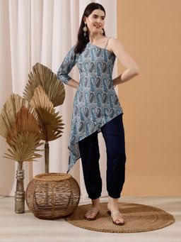 INDO STREET - Women Blue Paisley Printed Kurti with Tulip Pant