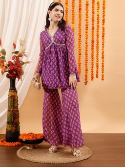 INDO STREET - Women Purple Printed Lace Work Co-Ord Set