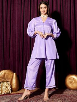 INDO STREET - Women Lavender Solid Lace Work Co-Ord Set
