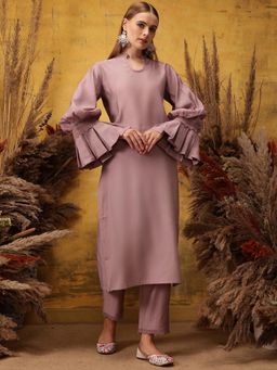 INDO STREET - Women Mauve Solid Lace Work Kurta with Pant