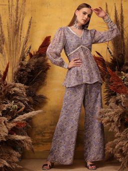 INDO STREET - Women Lavender Floral Printed Co-Ord Set