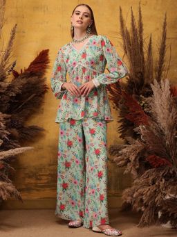 INDO STREET - Women Green Floral Printed Co-Ord Set