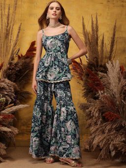 INDO STREET - Women Green Floral Printed Co-Ord Set