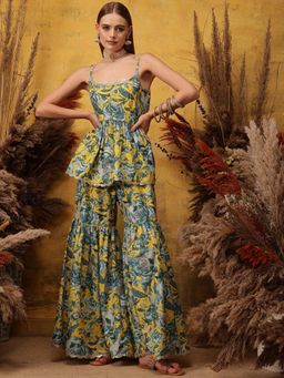 INDO STREET - Women Yellow Floral Printed Co-Ord Set