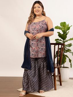 INDO STREET - Women Navy Blue Paisley Printed Kurti with Sharara