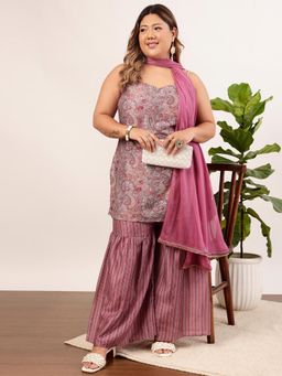 INDO STREET - Women Pink Paisley Printed Kurti with Sharara