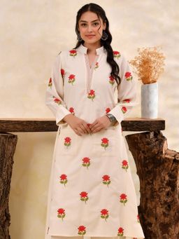 ARAMYA - Women Off White Floral Embroidered Kurta
