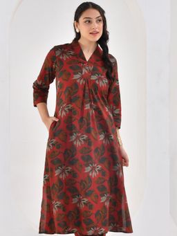 ARAMYA - Women Maroon Floral Printed Kurta