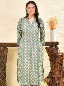 ARAMYA - Women Grey Floral Printed Kurta
