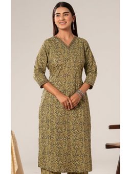 ARAMYA - Women Olive Floral Printed Kurta