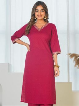 ARAMYA - Women Maroon Embroidered Sequined Work Kurta