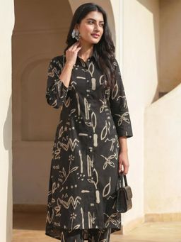 ARAMYA - Women Black Abstract Printed Kurta