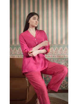 FABULOUS - Women Pink Pure Linen Tunic