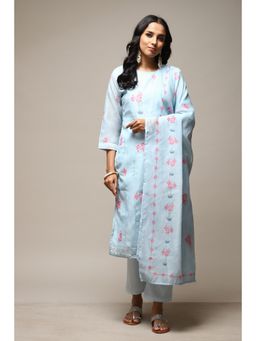 Biba - Blue Linen Unstitched Suit (Set of 3)
