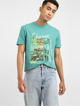 Levi's - Men's Turquoise Graphic Printed Crew Neck T-Shirt
