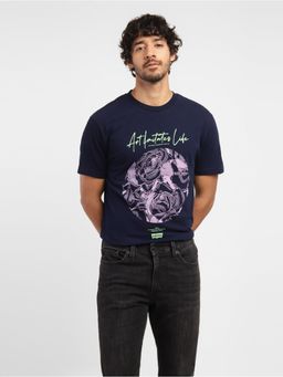 Levi's - Men's Navy Blue Graphic Printed Crew Neck T-Shirt