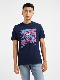 Levi's - Men's Navy Blue Graphic Printed Crew Neck T-Shirt