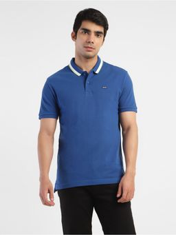 Levi's - Men's Blue Solid Polo Collar T-Shirt
