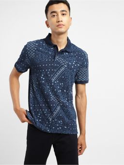 Levi's - Men's Navy Blue Printed Polo Collar T-Shirt
