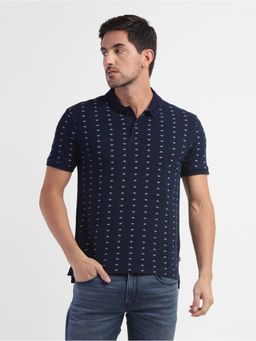 Levi's - Men's Navy Blue Geometric Print Polo Collar T-Shirt