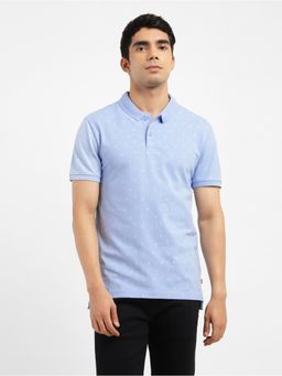 Levi's - Men's Blue Printed Polo Collar T-Shirt