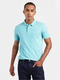 Levi's - Men's Turquoise Printed Polo Collar T-Shirt