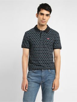 Levi's - Men's Black All Over Print Polo Collar T-Shirt